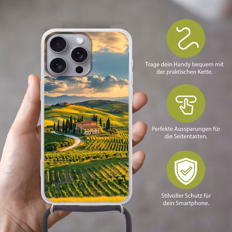 Toscane - Landschap - Wijngaarden Hoesje iPhone 16 Pro Max met koord klein -sfeer2_DE