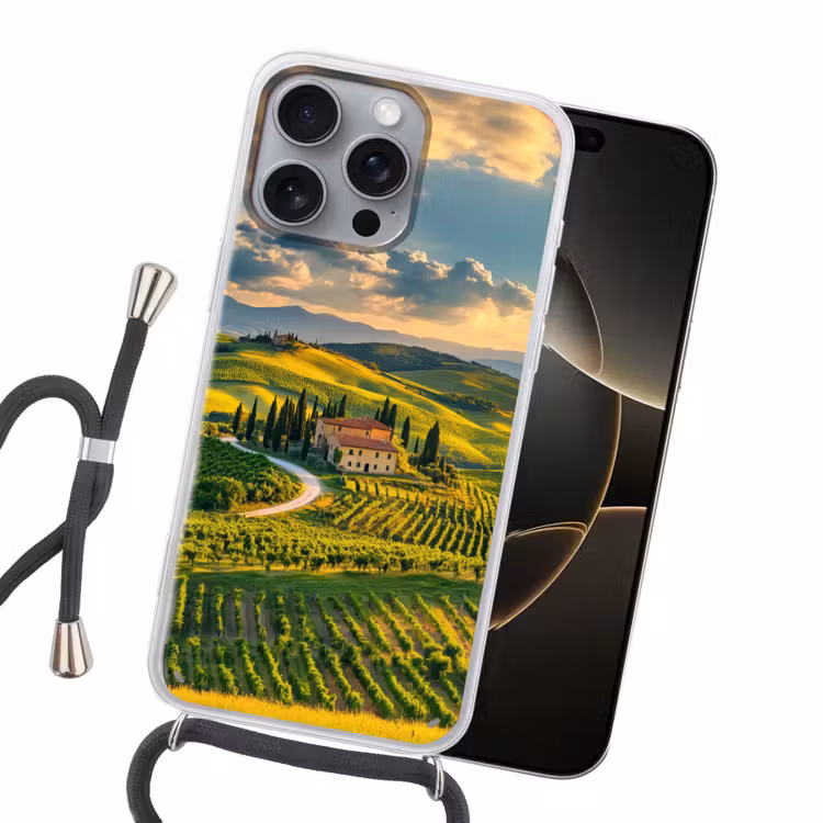 Toscane - Landschap - Wijngaarden Hoesje iPhone 16 Pro Max met koord klein -sfeer1