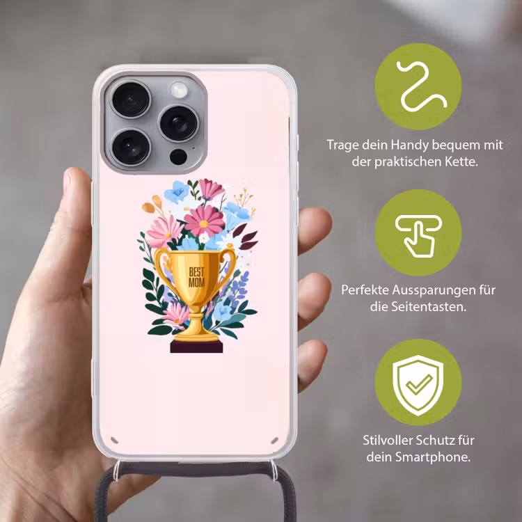 Trofee - Best Mom - Bloemen - Kleurrijk Hoesje iPhone 16 Pro Max met koord klein -sfeer2_DE