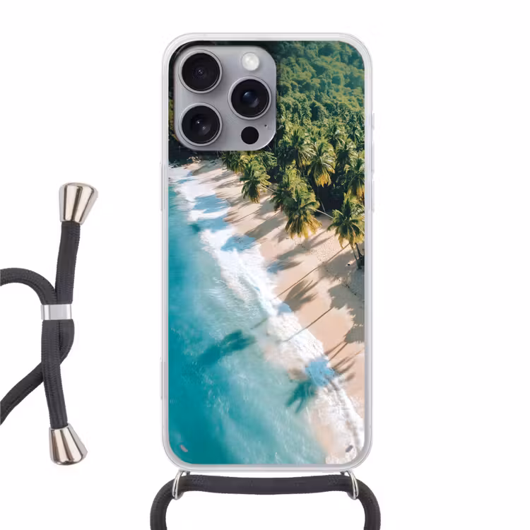 Tropisch - Strand - Water - Palmbomen Hoesje iPhone 16 Pro Max met koord klein -3d