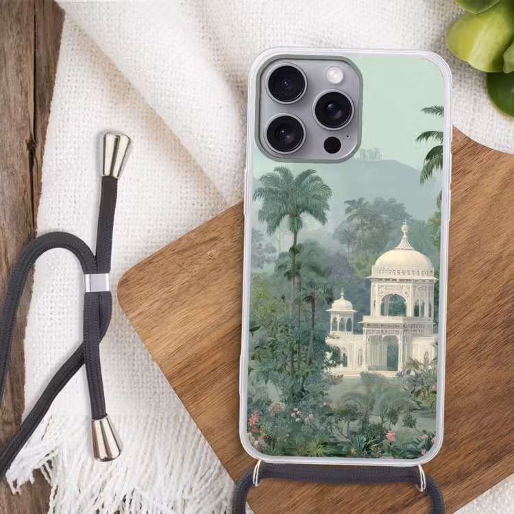 Tropische tuin - Koepelgebouw - Bloemen Hoesje iPhone 16 Pro Max met koord klein -sfeer4