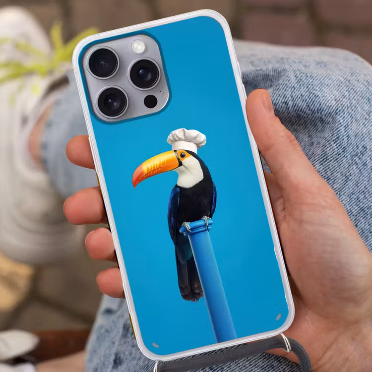 Tucan - Sokkel - Vogel - Koksmuts Hoesje iPhone 16 Pro Max met koord klein -sfeer3