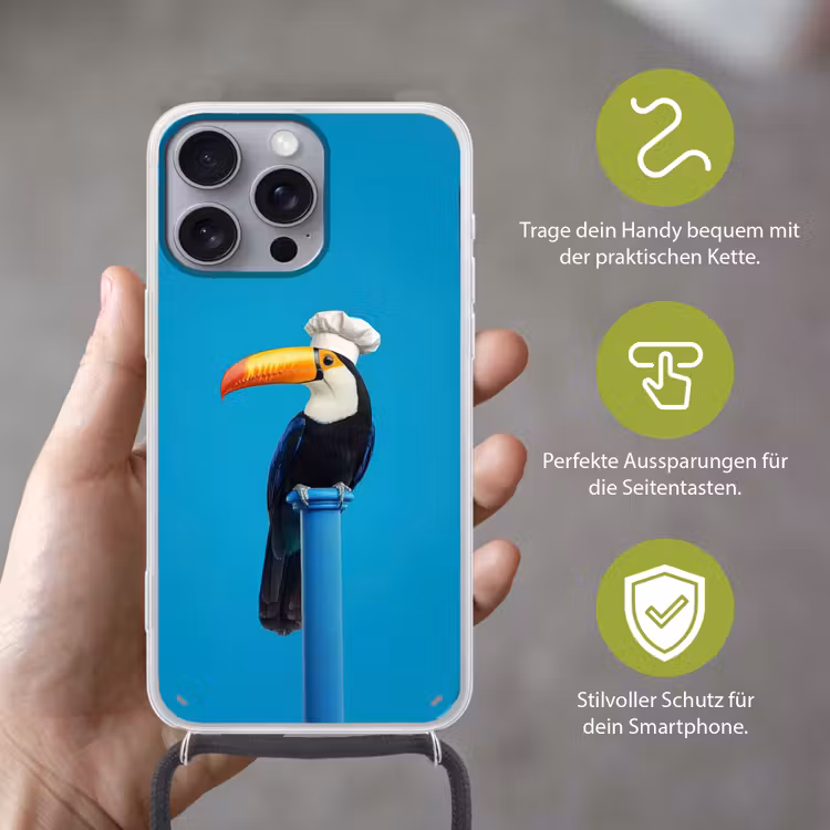 Tucan - Sokkel - Vogel - Koksmuts Hoesje iPhone 16 Pro Max met koord klein -sfeer2_DE