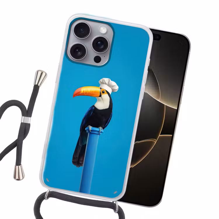 Tucan - Sokkel - Vogel - Koksmuts Hoesje iPhone 16 Pro Max met koord klein -sfeer1