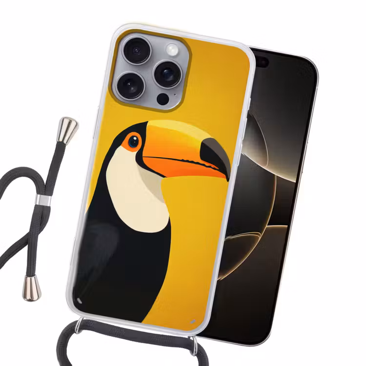 Toekan - Minimalistisch - Snavel - Oranje Hoesje iPhone 16 Pro Max met koord klein -sfeer1