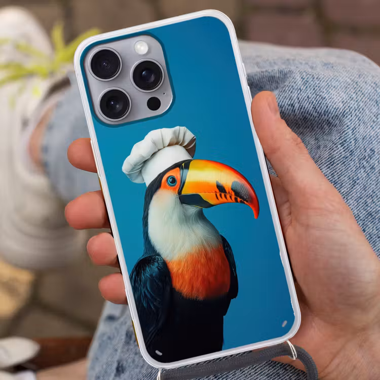 Toekan - Papegaai - Vogel - Koksmuts Hoesje iPhone 16 Pro Max met koord klein -sfeer3