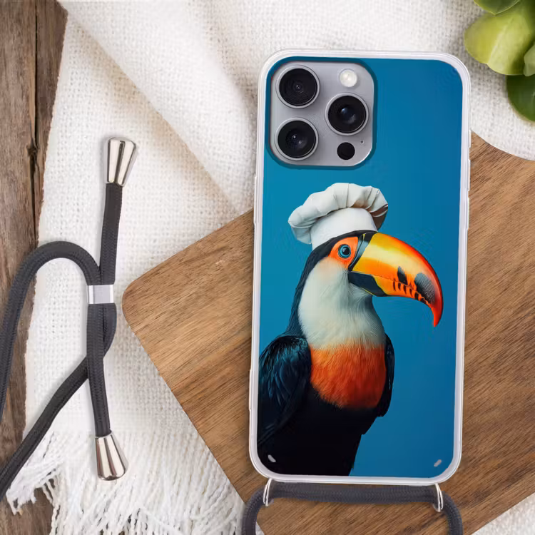 Toekan - Papegaai - Vogel - Koksmuts Hoesje iPhone 16 Pro Max met koord klein -sfeer4
