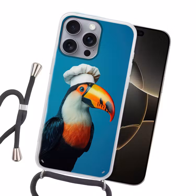 Toekan - Papegaai - Vogel - Koksmuts Hoesje iPhone 16 Pro Max met koord klein -sfeer1