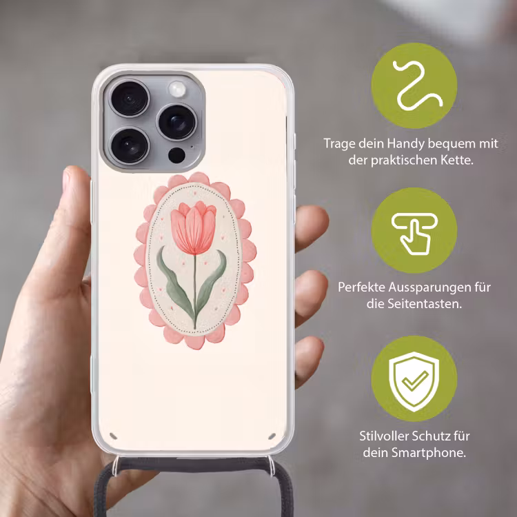 Tulp - Lijst - Ovaal - Illustratie Hoesje iPhone 16 Pro Max met koord klein -sfeer2_DE