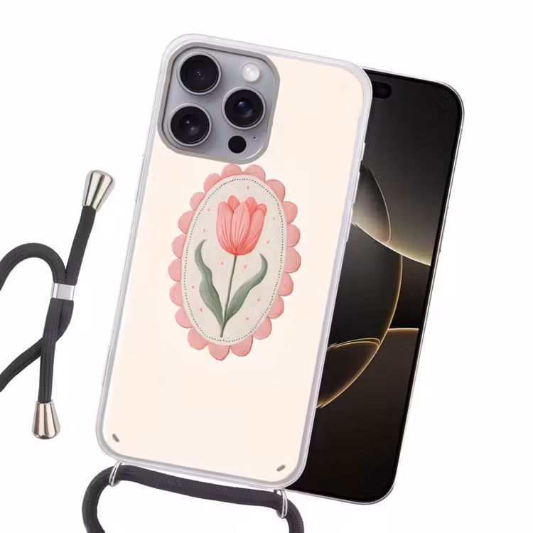 Tulp - Lijst - Ovaal - Illustratie Hoesje iPhone 16 Pro Max met koord klein -sfeer1