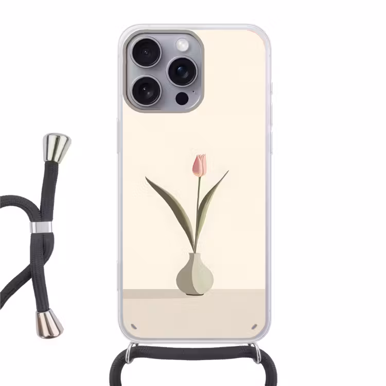 Tulp - Vaas - Beige Hoesje iPhone 16 Pro Max met koord klein -3d