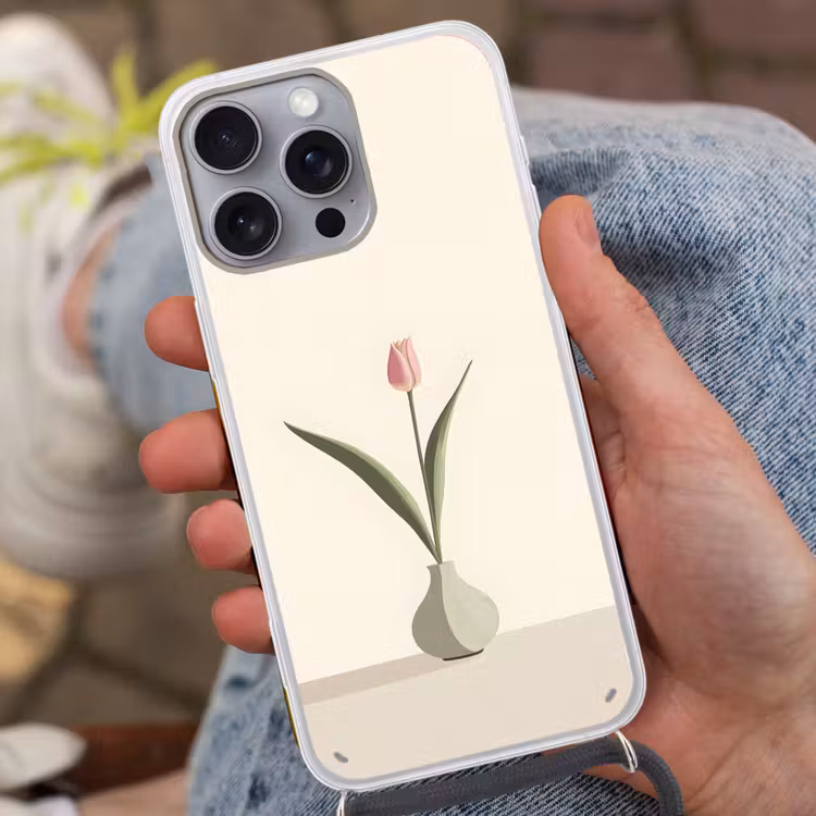 Tulp - Vaas - Beige Hoesje iPhone 16 Pro Max met koord klein -sfeer3