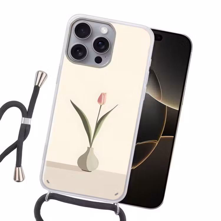 Tulp - Vaas - Beige Hoesje iPhone 16 Pro Max met koord klein -sfeer1