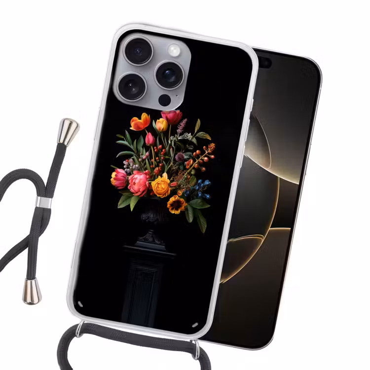Tulpen - Bessen - Boeket - Vaas Hoesje iPhone 16 Pro Max met koord klein -sfeer1