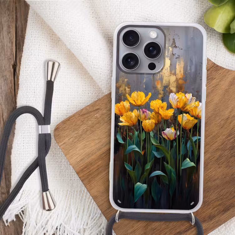 Tulpen - Geel - Penseelstreken - Abstract Hoesje iPhone 16 Pro Max met koord klein -sfeer4