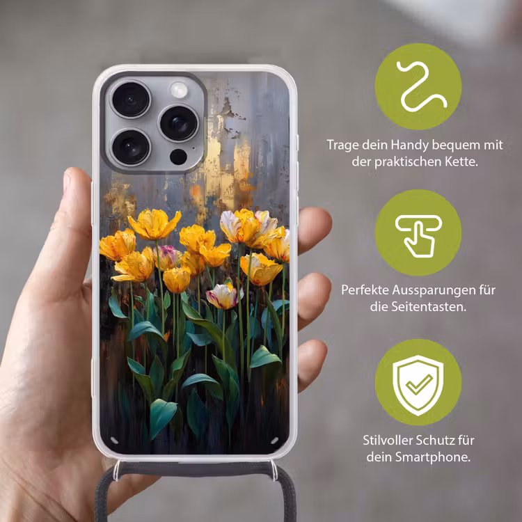 Tulpen - Geel - Penseelstreken - Abstract Hoesje iPhone 16 Pro Max met koord klein -sfeer2_DE