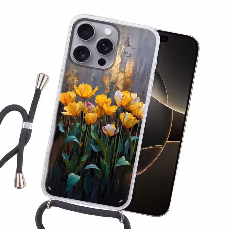 Tulpen - Geel - Penseelstreken - Abstract Hoesje iPhone 16 Pro Max met koord klein -sfeer1