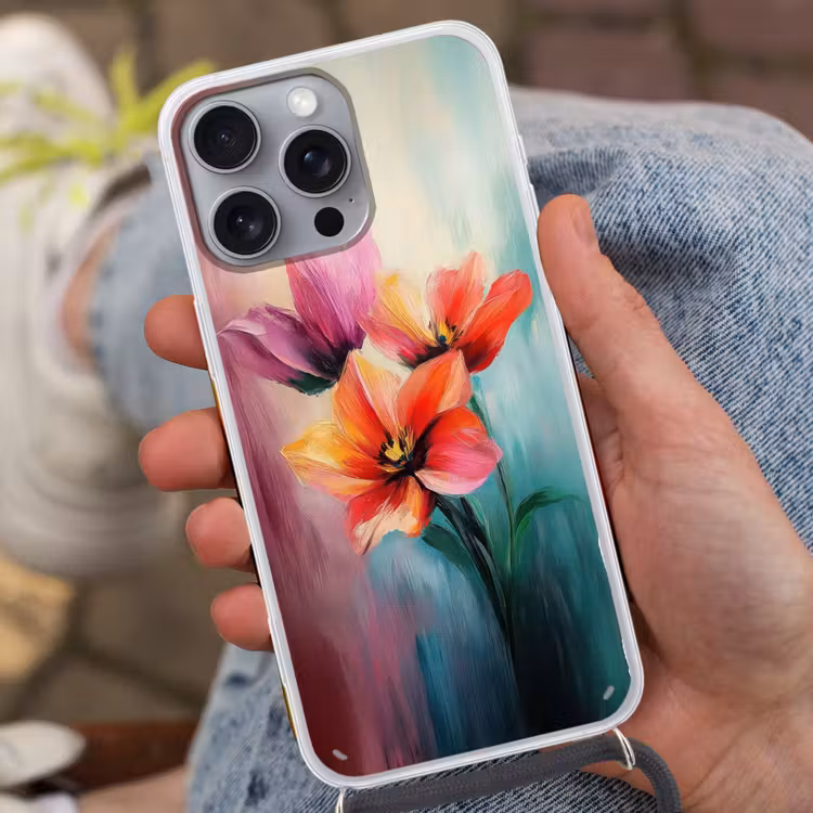 Tulpen - Lichtreflecties - Kleurverloop Hoesje iPhone 16 Pro Max met koord klein -sfeer3