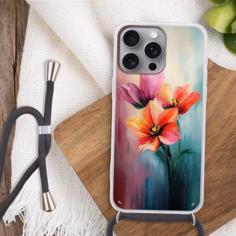 Tulpen - Lichtreflecties - Kleurverloop Hoesje iPhone 16 Pro Max met koord klein -sfeer4