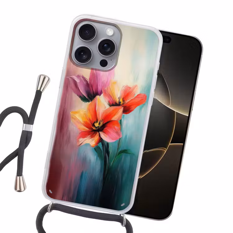Tulpen - Lichtreflecties - Kleurverloop Hoesje iPhone 16 Pro Max met koord klein -sfeer1