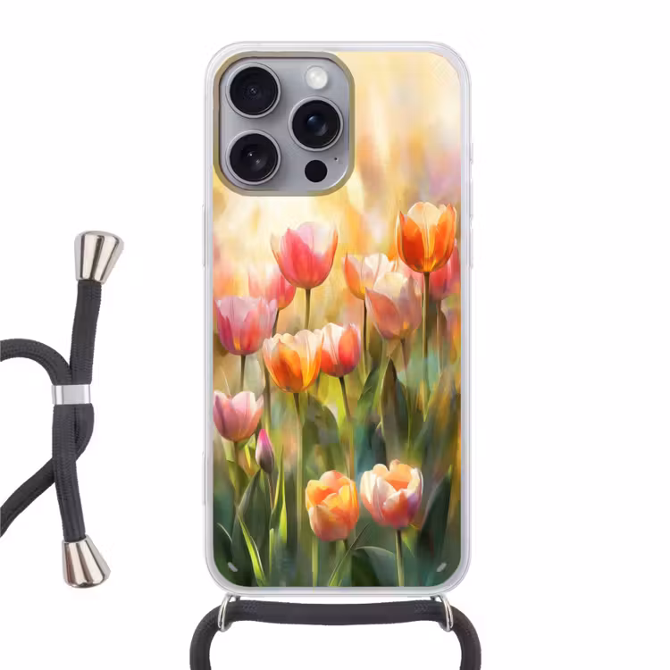 Tulpen - Sprookjesachtig - Kleurrijk Hoesje iPhone 16 Pro Max met koord klein -3d