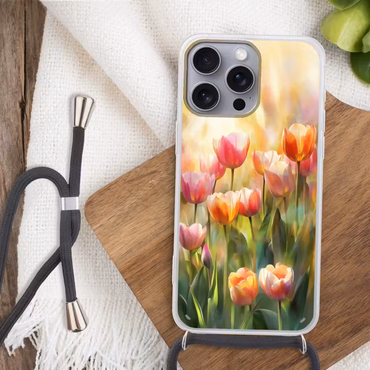 Tulpen - Sprookjesachtig - Kleurrijk Hoesje iPhone 16 Pro Max met koord klein -sfeer4