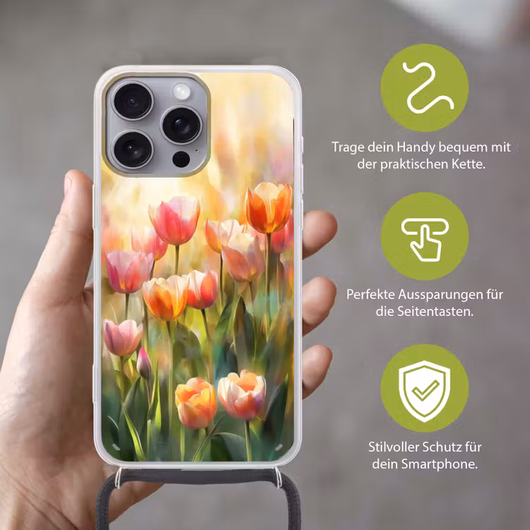 Tulpen - Sprookjesachtig - Kleurrijk Hoesje iPhone 16 Pro Max met koord klein -sfeer2_DE