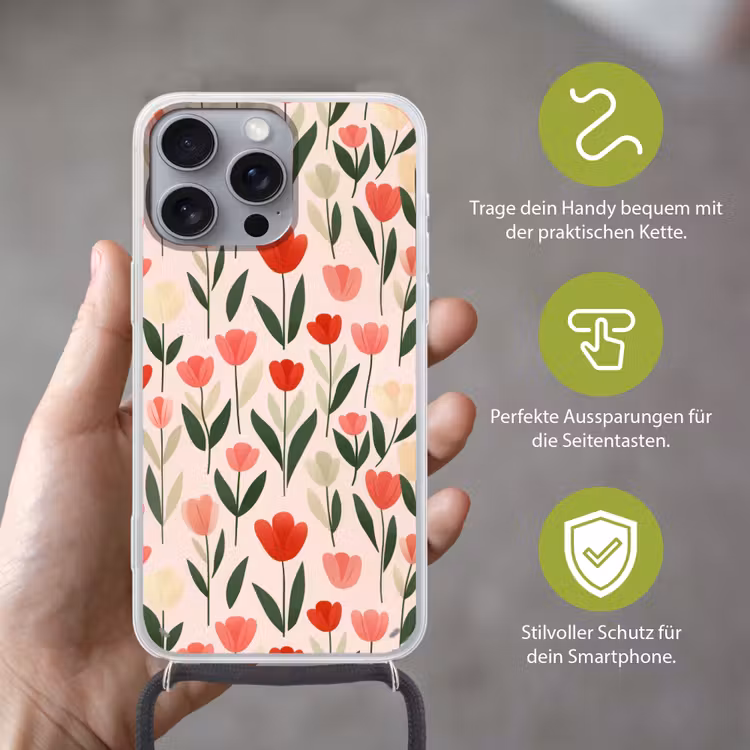 Tulpen - Modern - Roze Hoesje iPhone 16 Pro Max met koord klein -sfeer2_DE