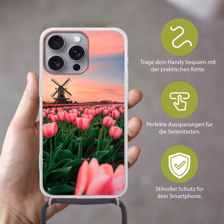 Tulpen - Molen - Nederland Hoesje iPhone 16 Pro Max met koord klein -sfeer2_DE
