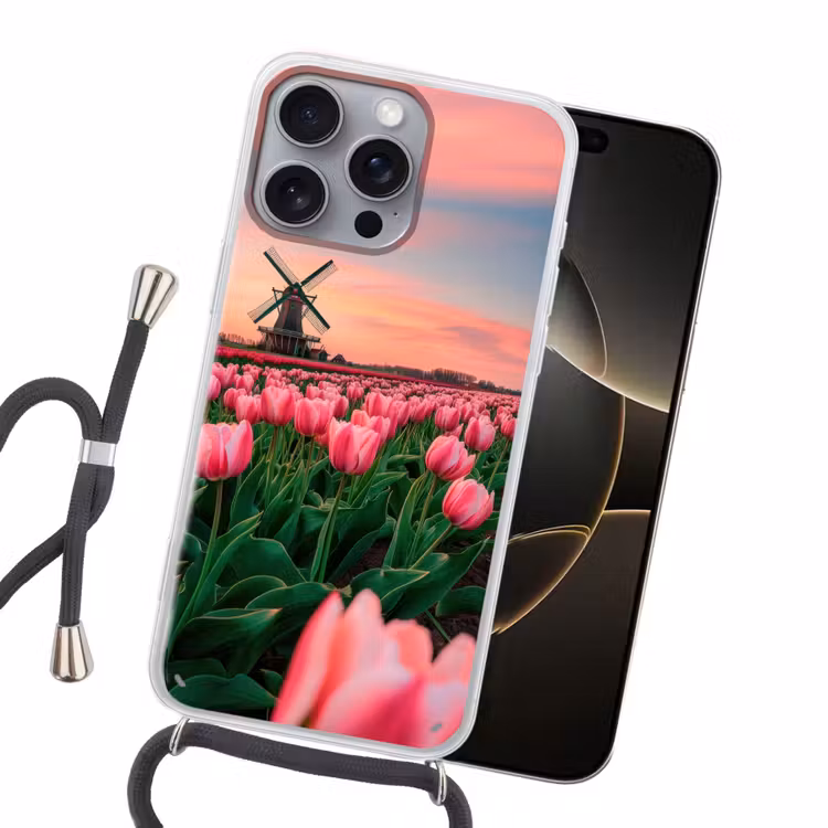 Tulpen - Molen - Nederland Hoesje iPhone 16 Pro Max met koord klein -sfeer1