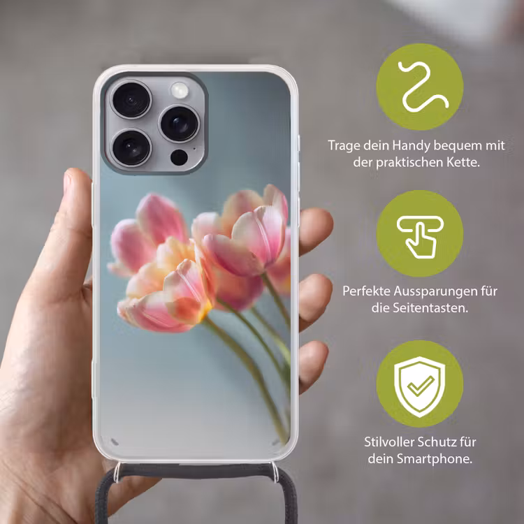 Tulpen - Roze - Stelen Hoesje iPhone 16 Pro Max met koord klein -sfeer2_DE