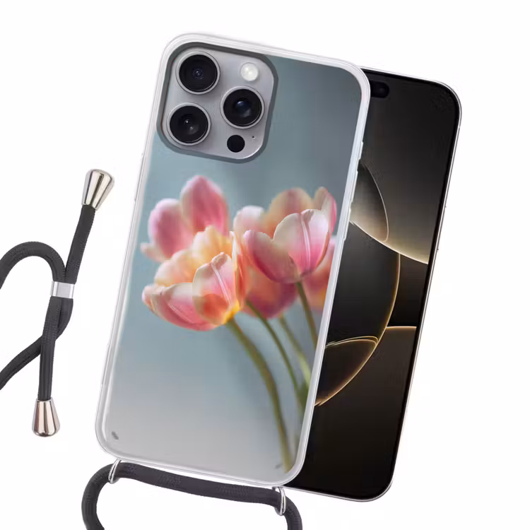 Tulpen - Roze - Stelen Hoesje iPhone 16 Pro Max met koord klein -sfeer1