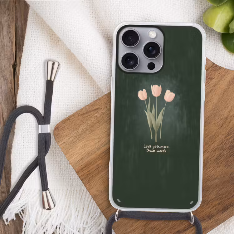 Tulpen - Roze - Tekst - Love Hoesje iPhone 16 Pro Max met koord klein -sfeer4