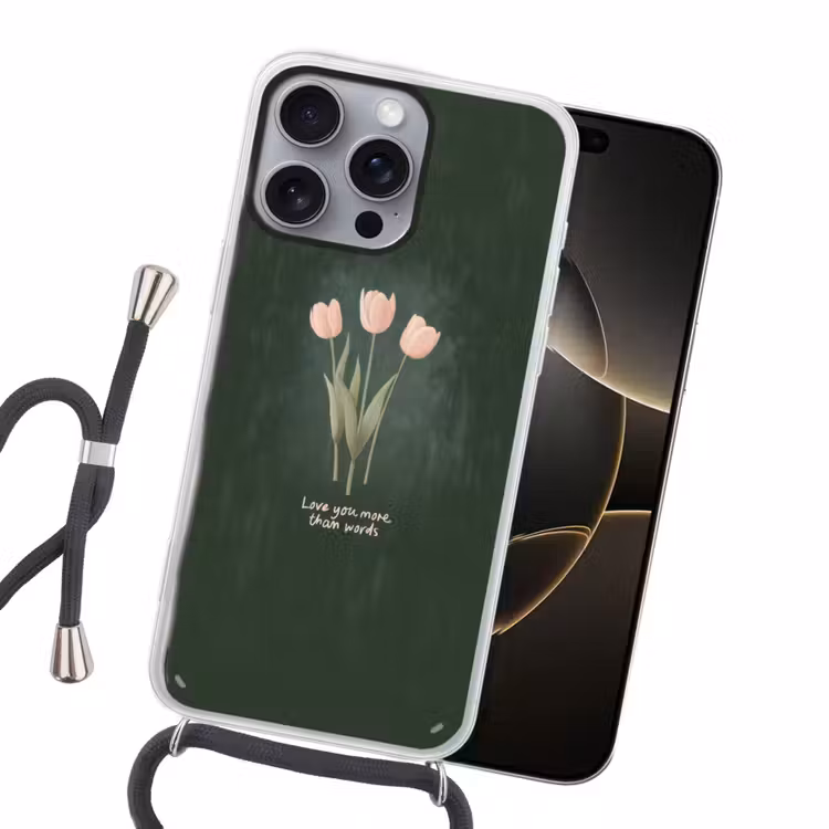 Tulpen - Roze - Tekst - Love Hoesje iPhone 16 Pro Max met koord klein -sfeer1