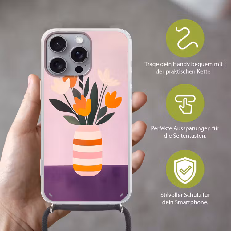 Tulpen - Vaas - Strepen - Paars Hoesje iPhone 16 Pro Max met koord klein -sfeer2_DE