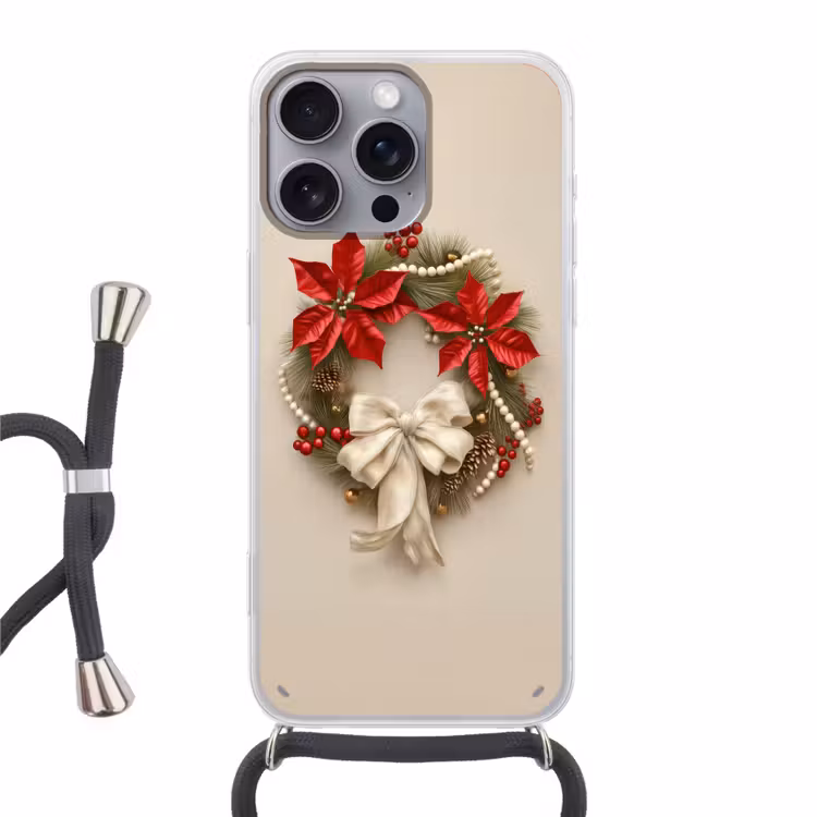 Deurkrans - Strik - Kerst - Rood - Groen Hoesje iPhone 16 Pro Max met koord klein -3d