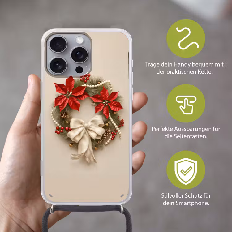 Deurkrans - Strik - Kerst - Rood - Groen Hoesje iPhone 16 Pro Max met koord klein -sfeer2_DE