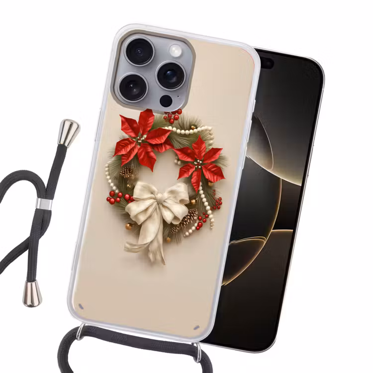 Deurkrans - Strik - Kerst - Rood - Groen Hoesje iPhone 16 Pro Max met koord klein -sfeer1