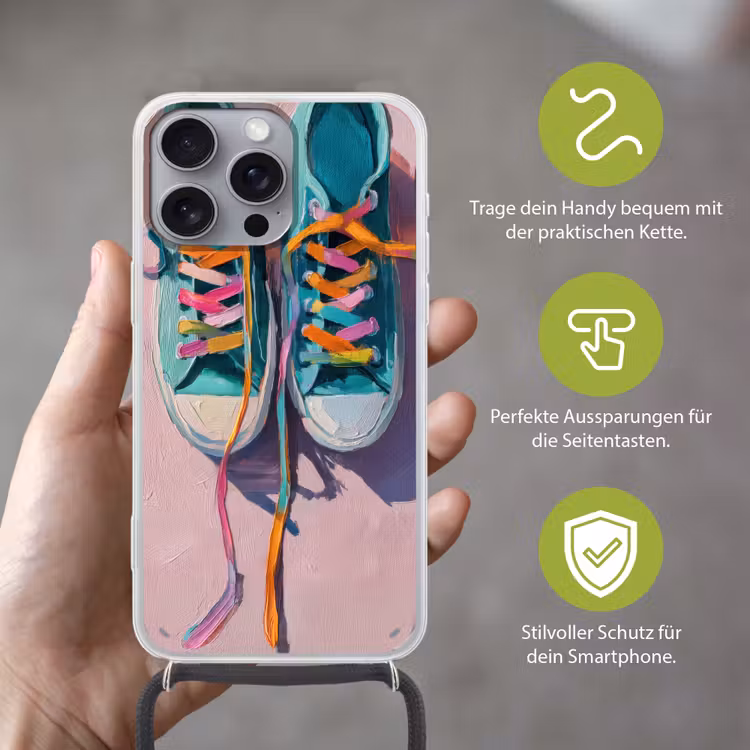 Sneakers - Veters - Kleurrijk - Schaduw Hoesje iPhone 16 Pro Max met koord klein -sfeer2_DE