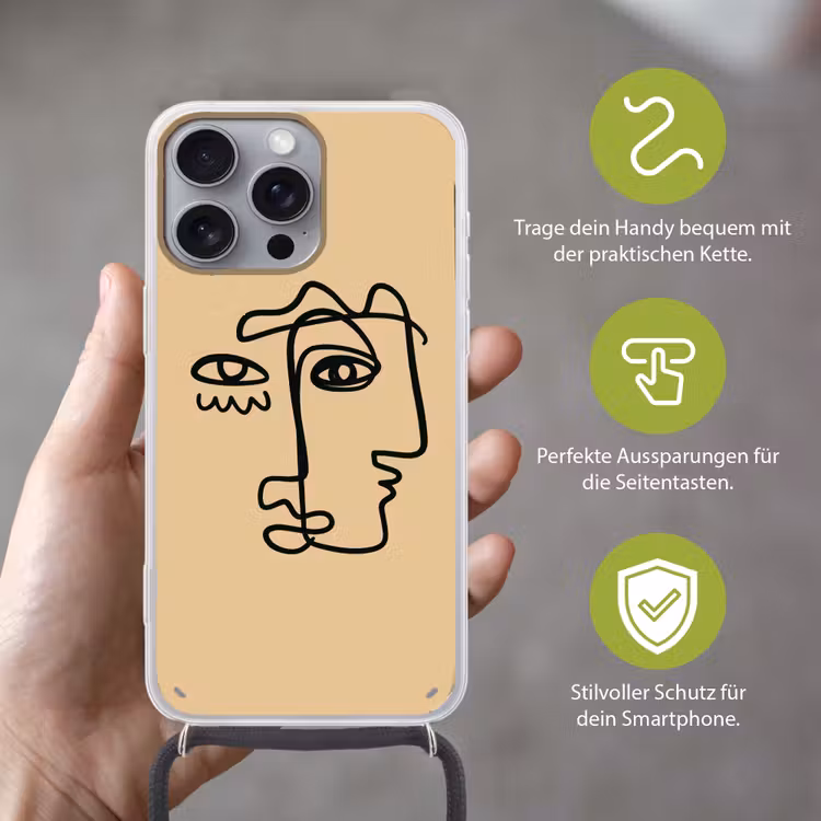 Overlappende profielen - Lichtbruin - Zwart Hoesje iPhone 16 Pro Max met koord klein -sfeer2_DE