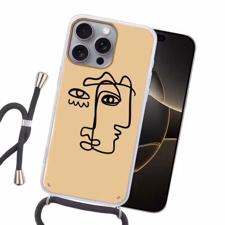 Overlappende profielen - Lichtbruin - Zwart Hoesje iPhone 16 Pro Max met koord klein -sfeer1