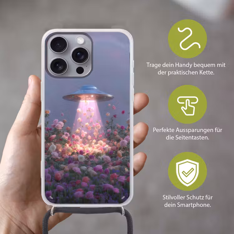 Ufo - Rozen - Pastelkleuren Hoesje iPhone 16 Pro Max met koord klein -sfeer2_DE