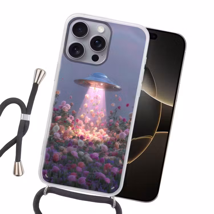 Ufo - Rozen - Pastelkleuren Hoesje iPhone 16 Pro Max met koord klein -sfeer1