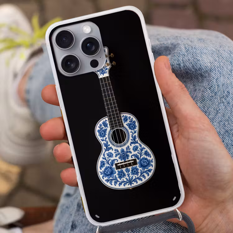 Ukelele - Delfts - Blauw - Muziek Hoesje iPhone 16 Pro Max met koord klein -sfeer3