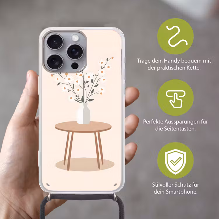Vaas - Bloemen - Madeliefjes - Beige Hoesje iPhone 16 Pro Max met koord klein -sfeer2_DE