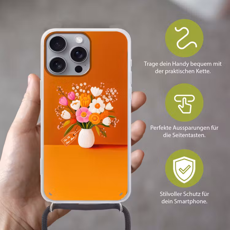 Vaas - Bloemen - Oranje Hoesje iPhone 16 Pro Max met koord klein -sfeer2_DE
