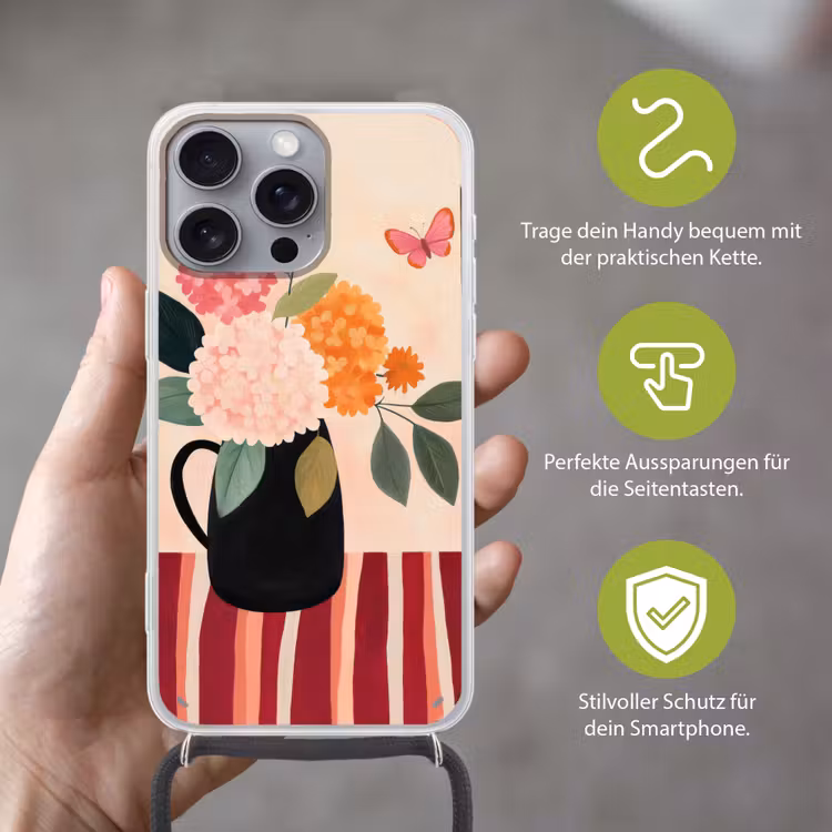 Vaas - Bloemen - Vlinder - Rood Hoesje iPhone 16 Pro Max met koord klein -sfeer2_DE
