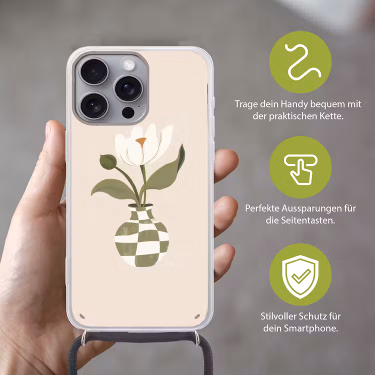 Vaas - Geruit - Bloem - Groen Hoesje iPhone 16 Pro Max met koord klein -sfeer2_DE