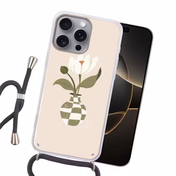 Vaas - Geruit - Bloem - Groen Hoesje iPhone 16 Pro Max met koord klein -sfeer1