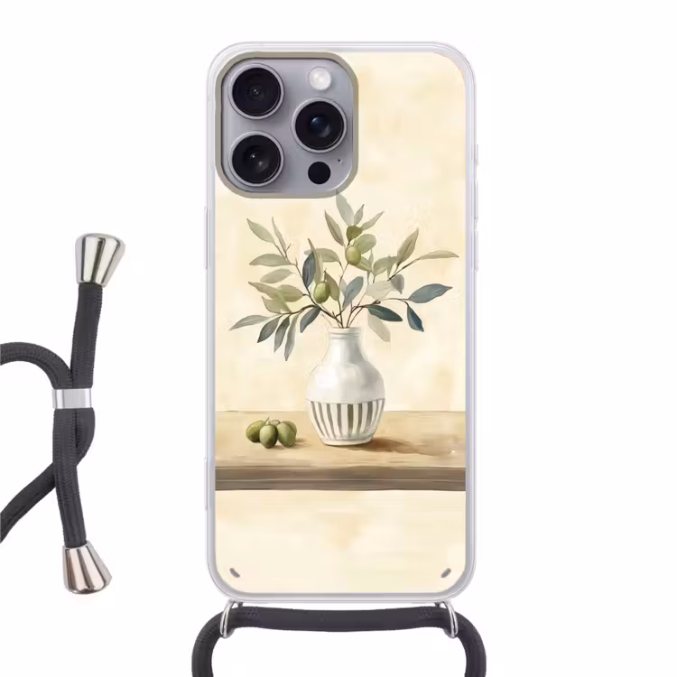Vaas - Keramiek - Olijftakken Hoesje iPhone 16 Pro Max met koord klein -3d